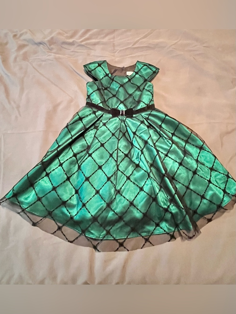 Jona Michelle Emerald Green and Black Lattice Party Dress